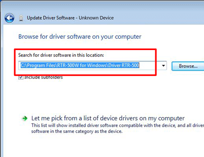 Click the [Browse] button and select the driver folder